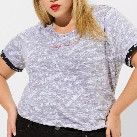 Torrid 3 (3X 22/24) Marilyn Monroe Logo‎ Classic Fit Pin Up Cuff Sleeve T Shirt - Picture 2 of 3